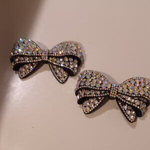 NEW XL Bling Rhinestone Silver / Black Shoe Clips Sold Separate Qty 2